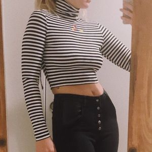 NWT Mickey Mouse Striped Crop Top Turtle Neck